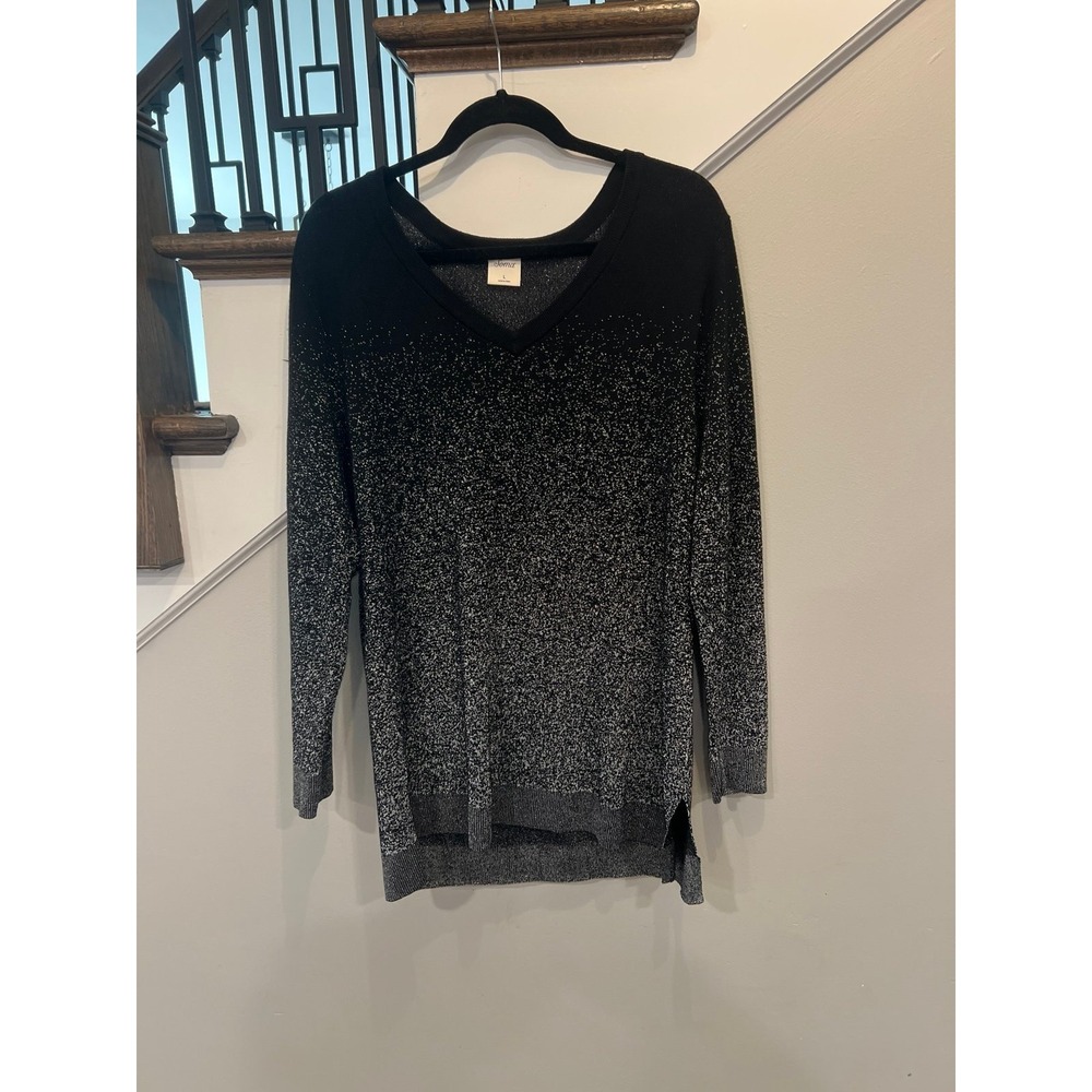 Soma Black Silver Sparkle Long Sleeve Knit Stretch Sweater Women's Large